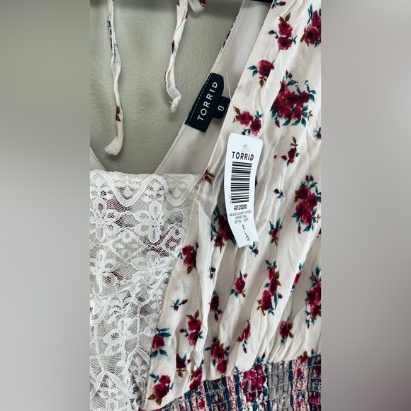 Torrid Floral Boho Maxi Dress Lace Trim Smocked Waist Cottagecore - Picture 2 of 10